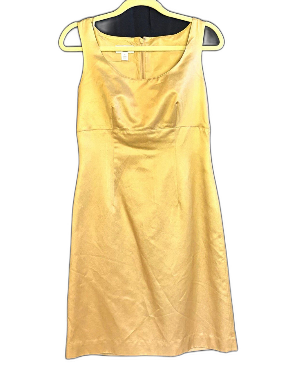 Talbots Beige Satin Sheath Dress Scoop Neck Sleeveless Lined Zip Back 4